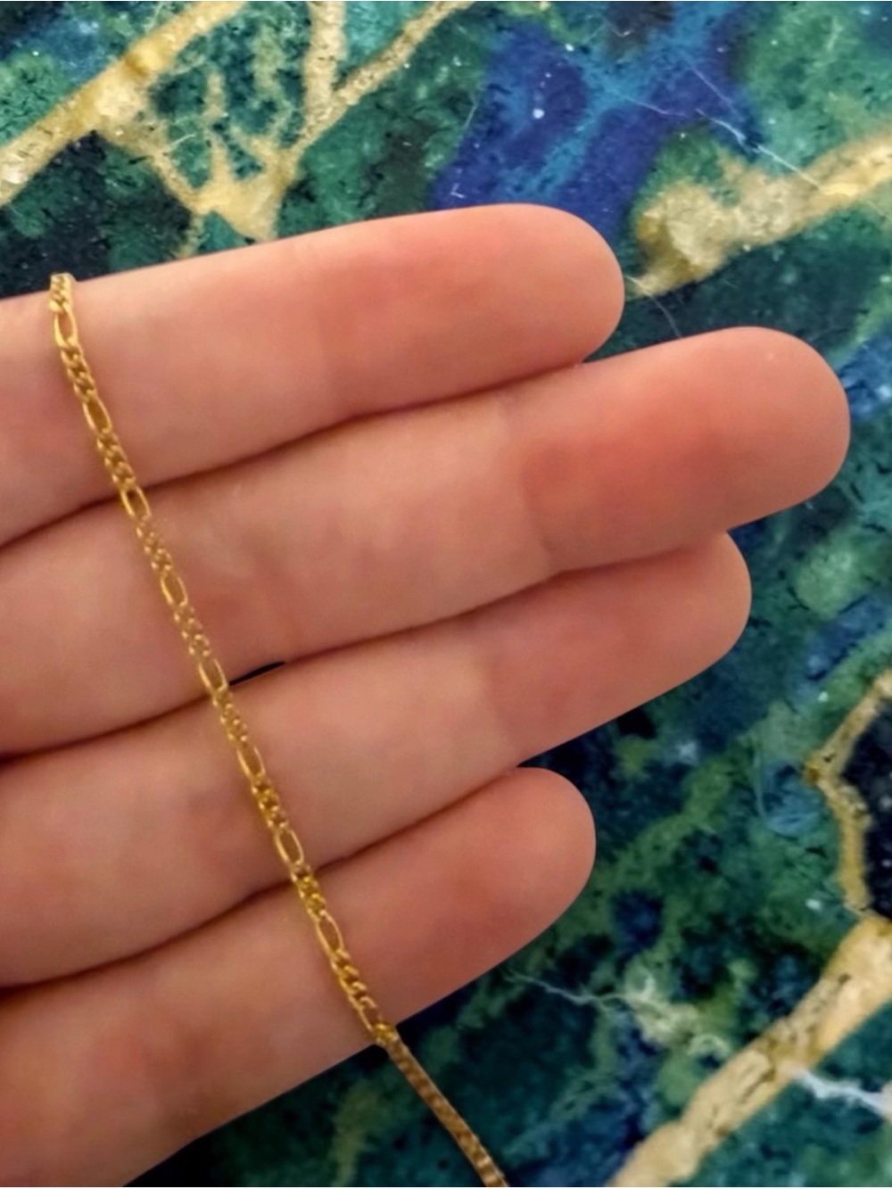 18k Real Gold Plated Figaro Dainty Chain Bracelet Size 7”